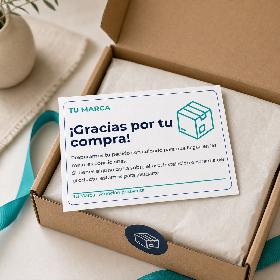 Tarjeta de agradecimiento del Kit Posventa Pro dentro de un paquete
